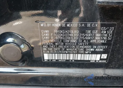 2023 Honda Hr-V Awd Lx z USA, uszkodzony, nr VIN 3CZRZ2H30PM742701